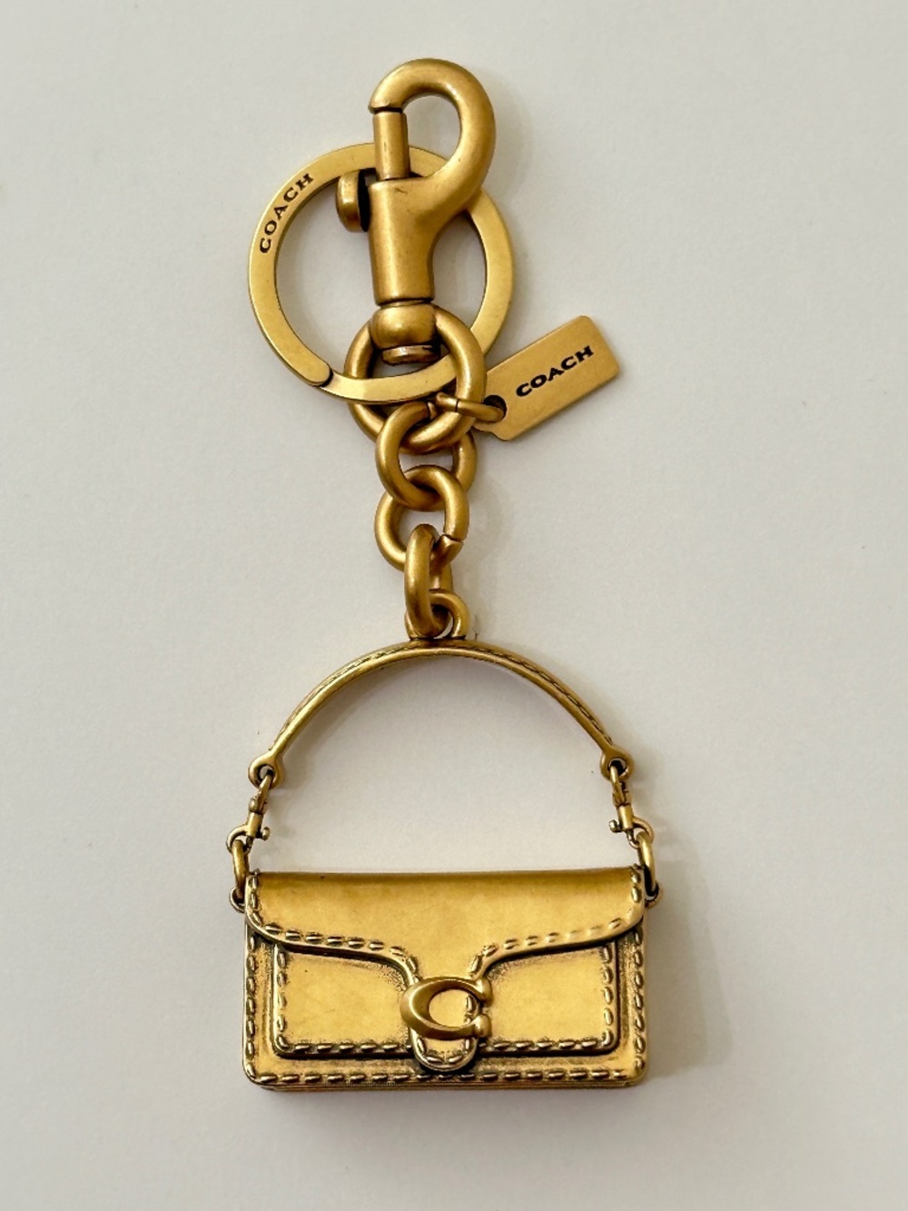NWOT Coach Iconic Brass 3D Gold Tabby Purse Bag Charm Keychain Fob with Dust Bag